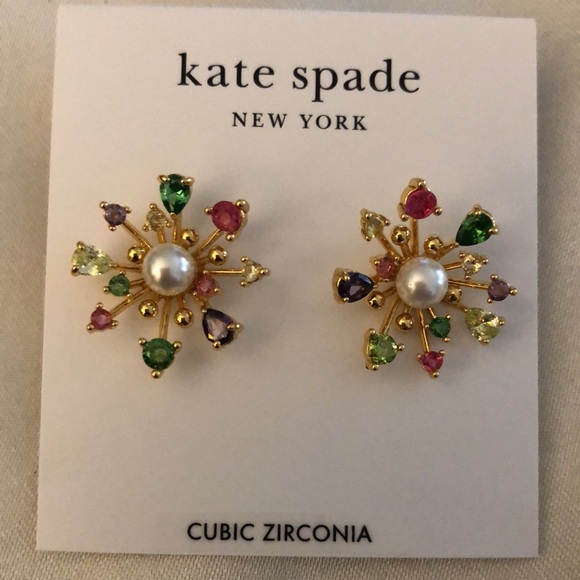 Kate Spade Gold Tone Bloom In Color Stud Earrings Multi Colored CZ Accents NWT - Picture 2 of 11